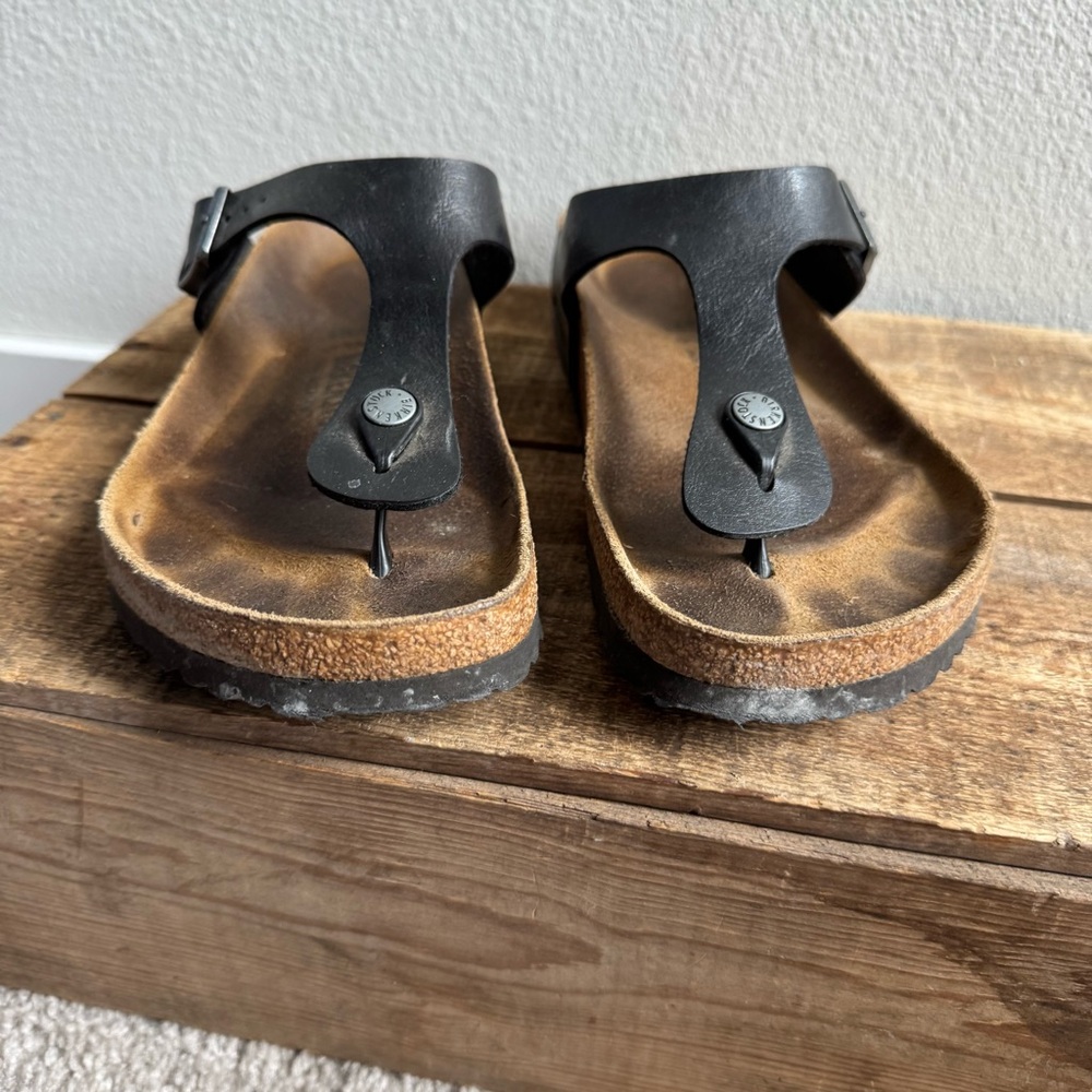 Birkenstock Gizeh Natural Leather Oiled Black Sandals size 41 - Picture 3 of 8